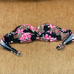 Victoria's Secret Black and Pink Floral Bikini Top
